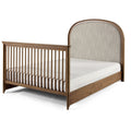 Walnut Wood Full Bed Conversion Kit with Linen Headboard - Angle View | Bambi Baby