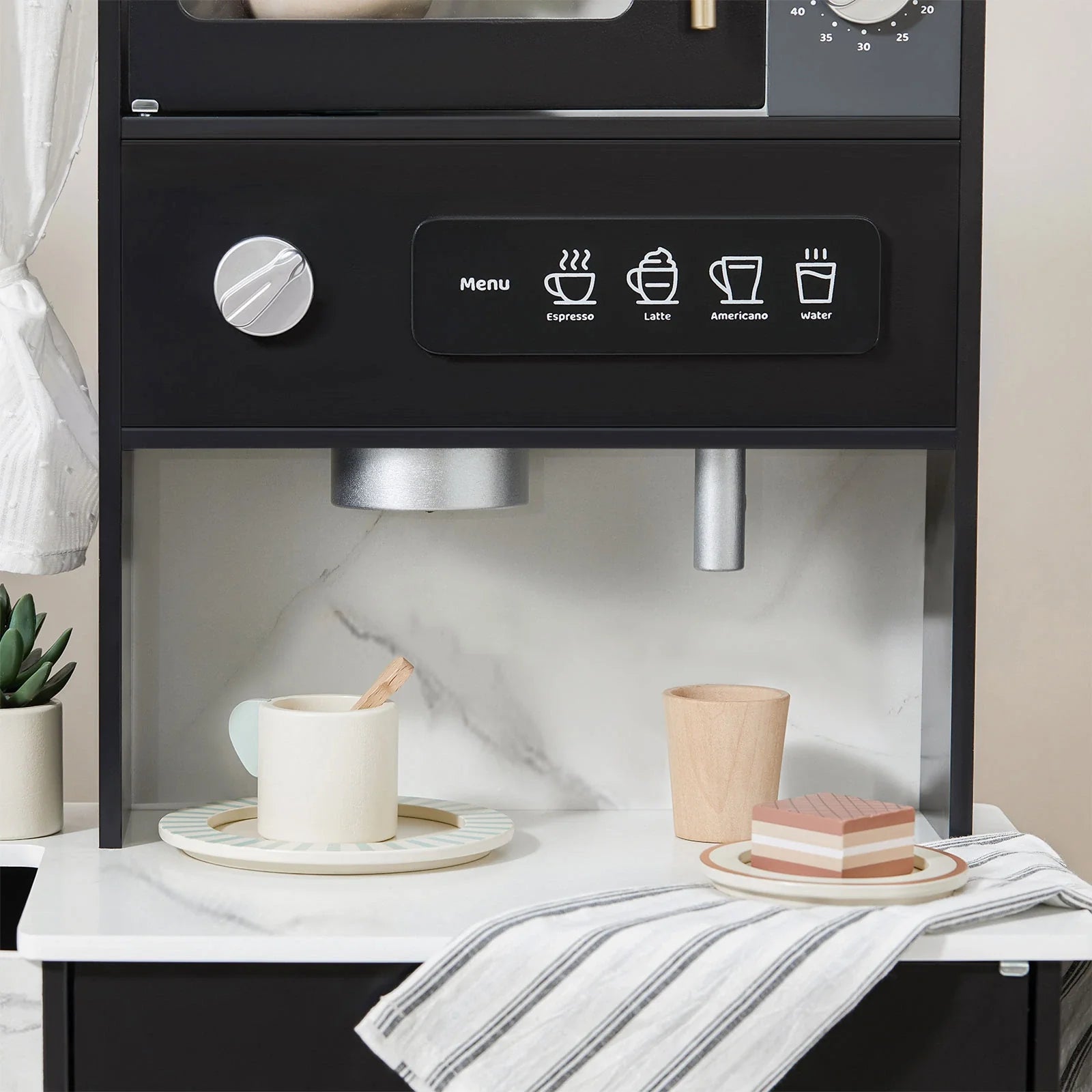Tiny Land® Iconic Wooden Play Kitchen – Black Pretend Cooking Set for Kids- Bambi Baby