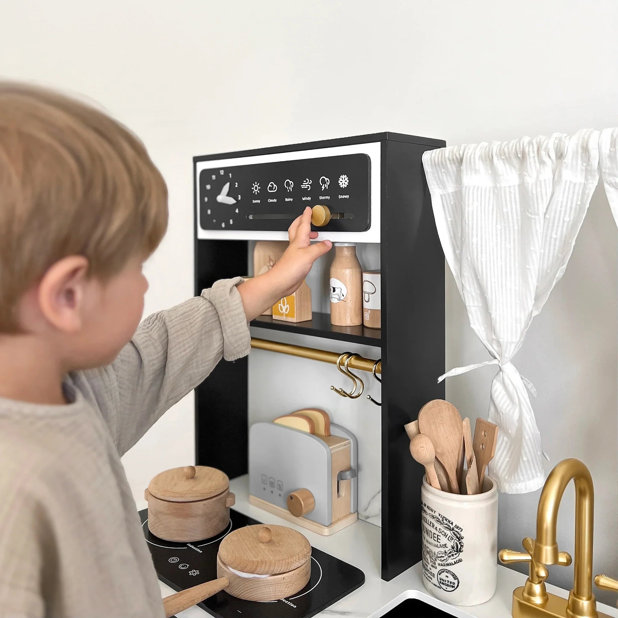 Tiny Land® Iconic Wooden Play Kitchen – Black Pretend Cooking Set for Kids- Bambi Baby