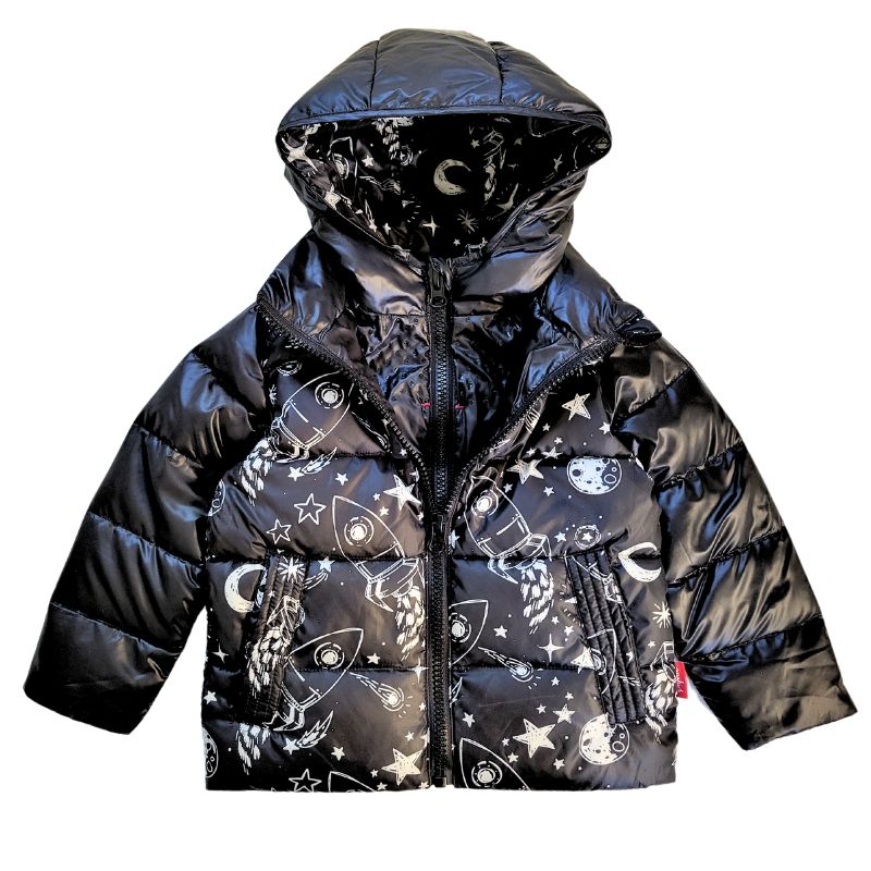 Onekid Car Seat Coat | The Road Coat Down - Rocketship Print- Bambi Baby