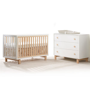 White Natural Wood Tulip Bjorn Crib and Dresser Set - Front View | Bambi Baby