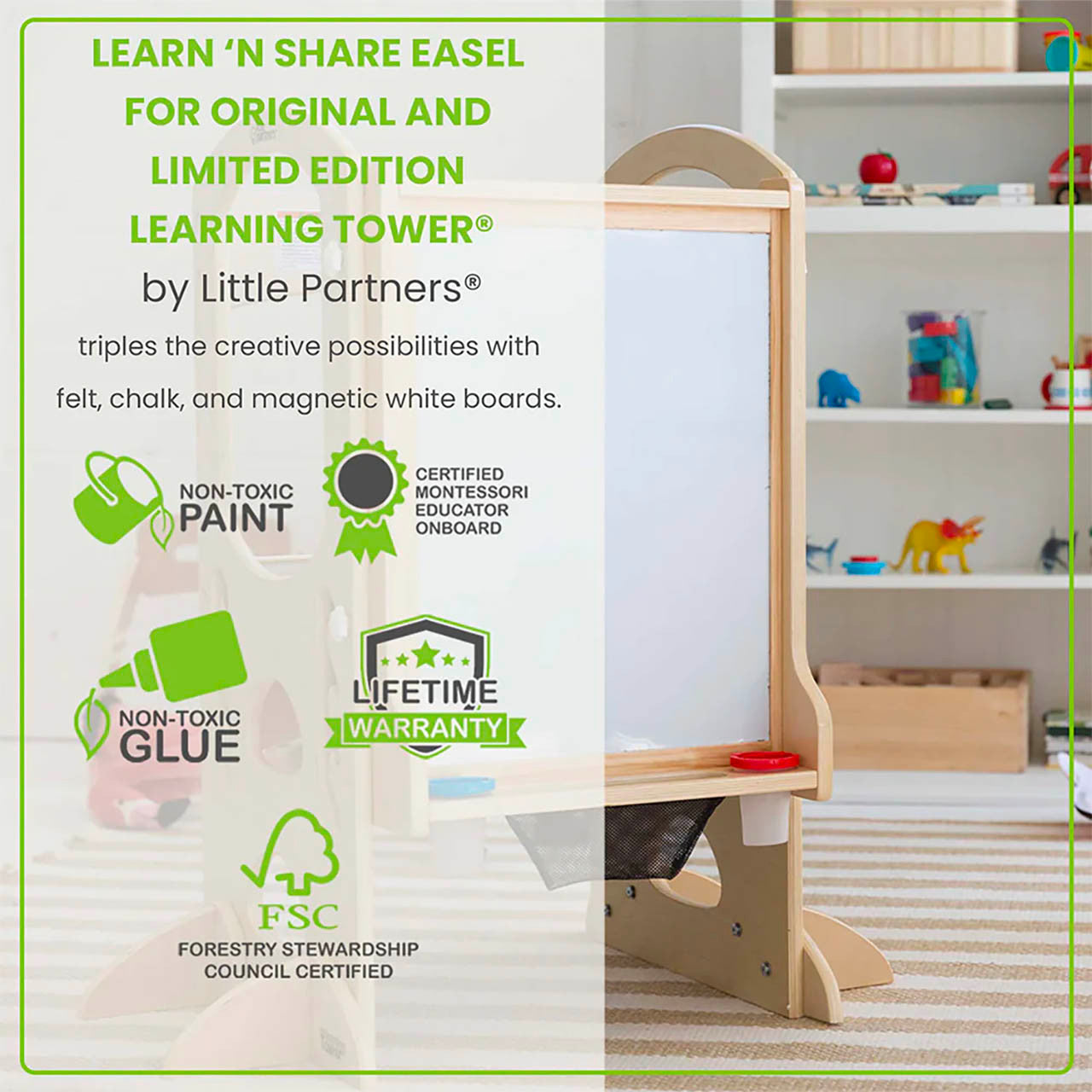 Little Partners Learn and Share Easel - for Original and LTD Learning Towers - Natural- Bambi Baby
