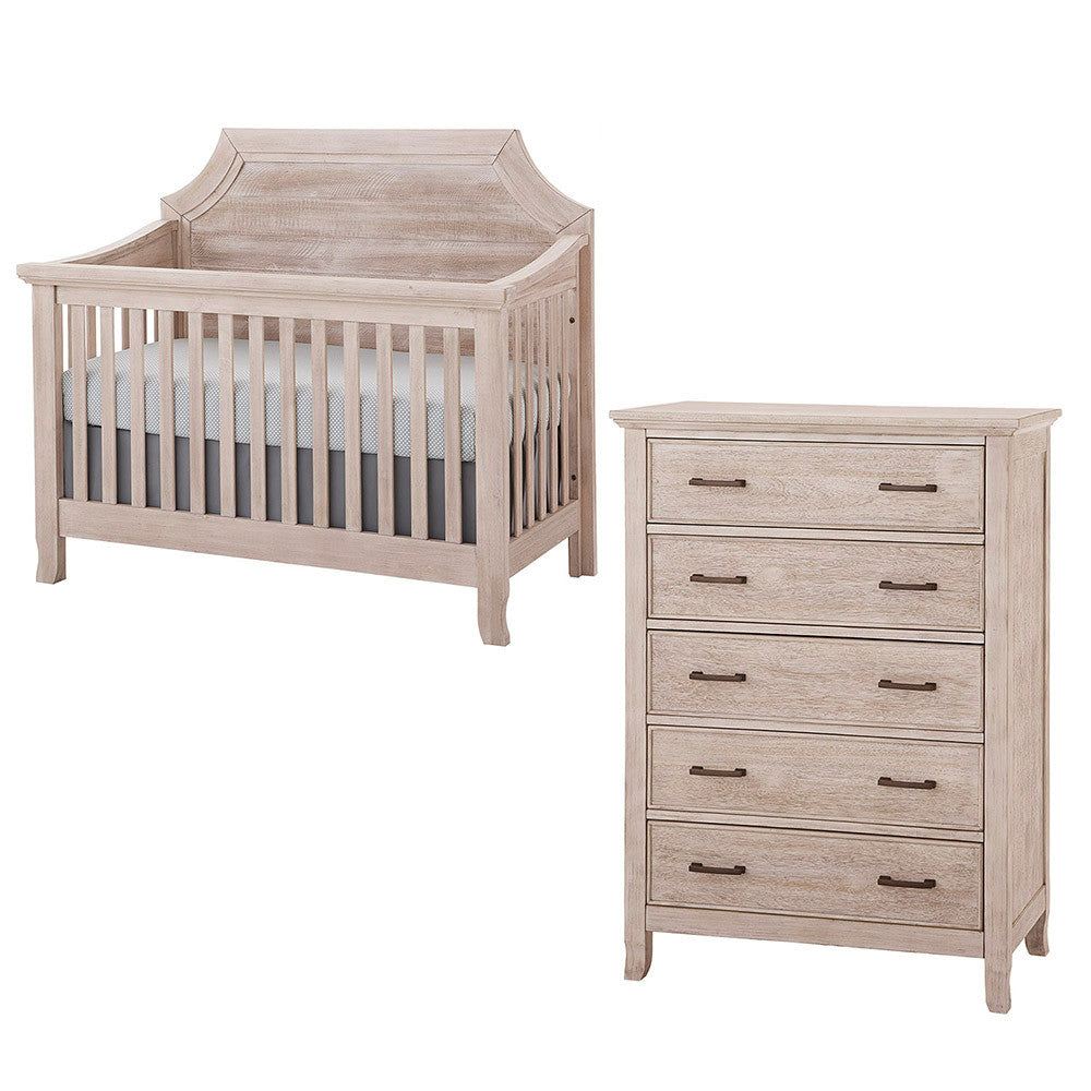 Stella Baby Remi 2 Piece Nursery Set in Sugar Coat - Convertible Clipped Crib & 5 Drawer Dresser- Bambi Baby