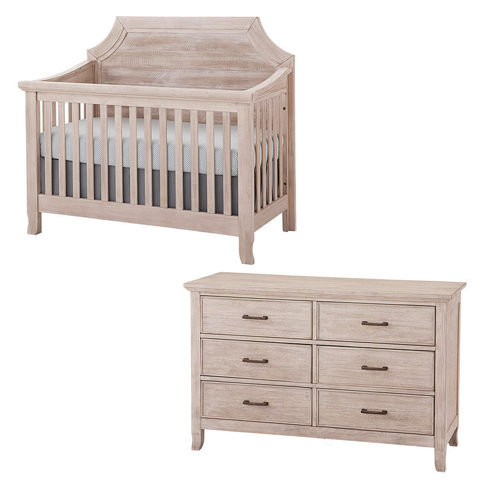 Stella Baby Remi 2 Piece Nursery Set in Sugar Coat - Convertible Clipped Crib & 6 Drawer Dresser- Bambi Baby