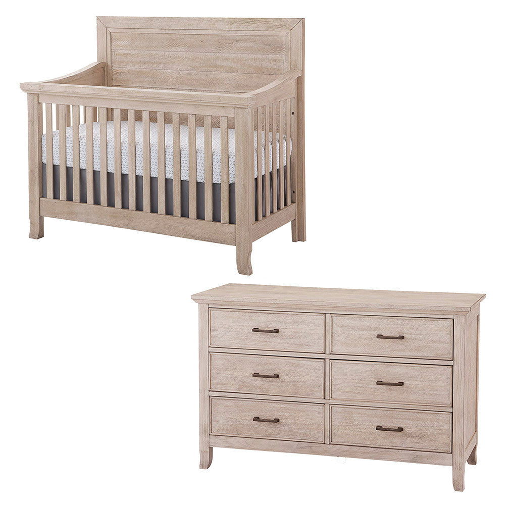 Stella Baby Remi 2 Piece Nursery Set in Sugar Coat - Convertible Flat Crib & 6 Drawer Dresser- Bambi Baby