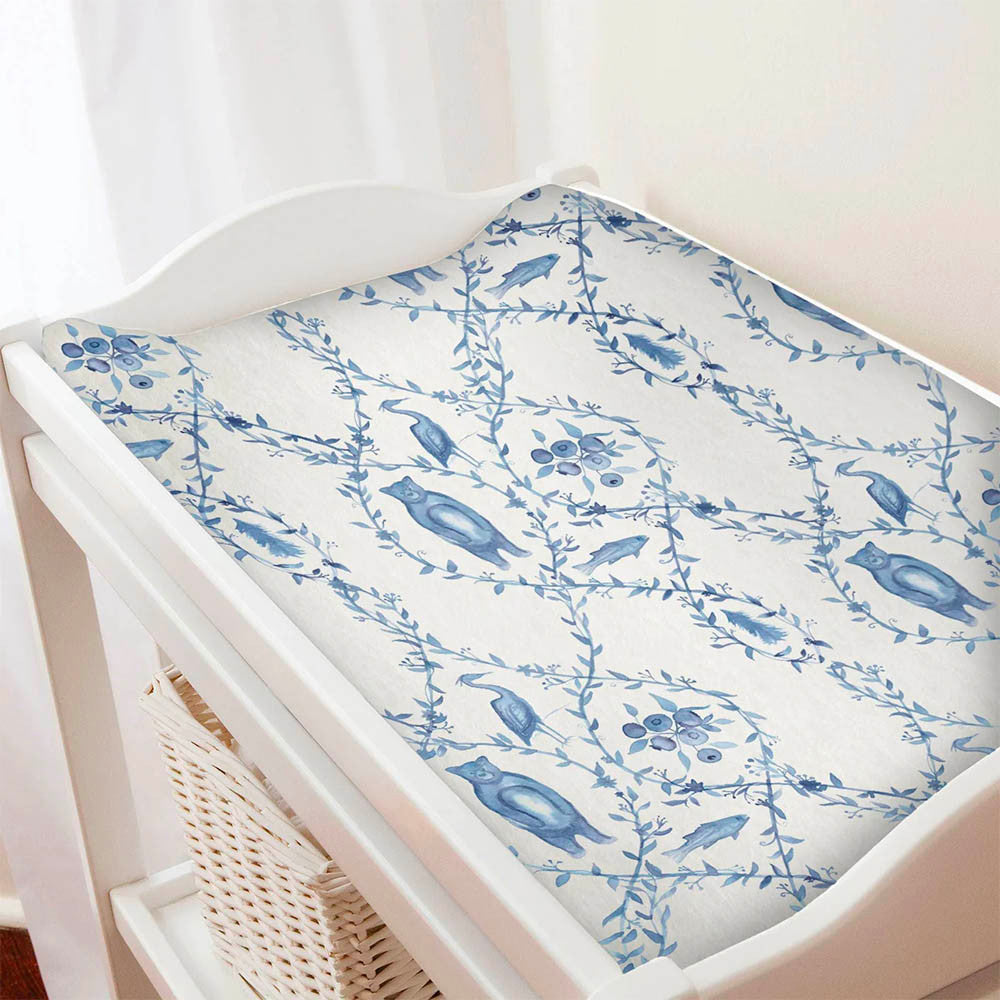 Liz and Roo Blue-Beary Toile Changing Pad Cover- Bambi Baby