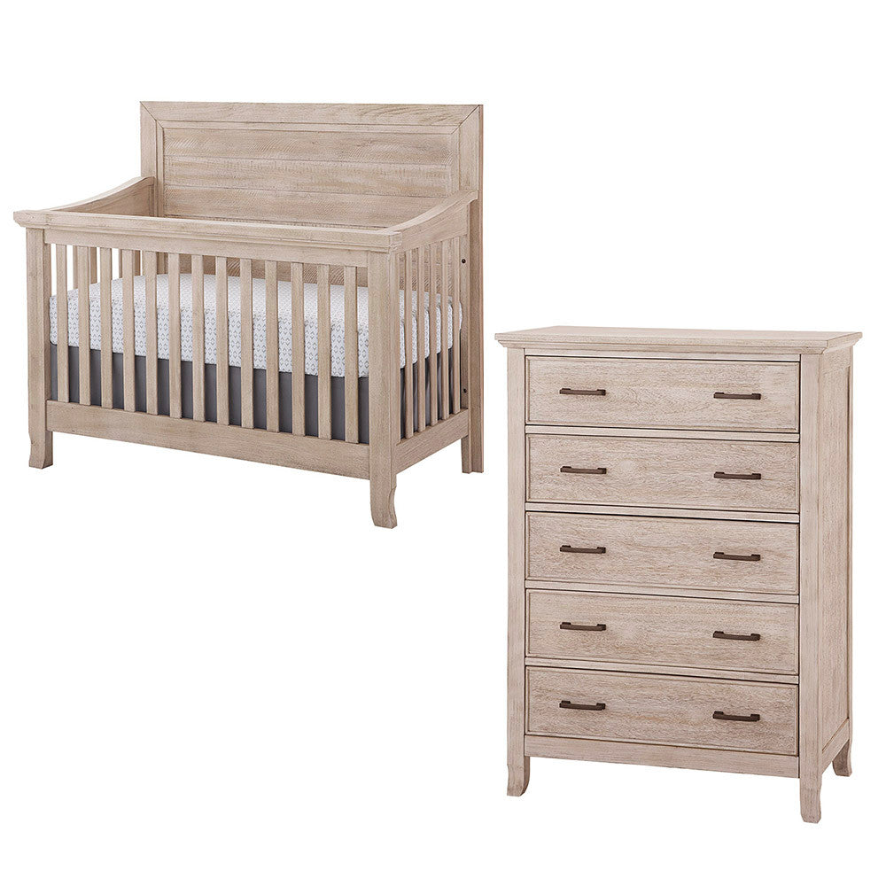 Stella Baby Remi 2 Piece Nursery Set in Sugar Coat - Convertible Flat Crib & 5 Drawer Dresser- Bambi Baby