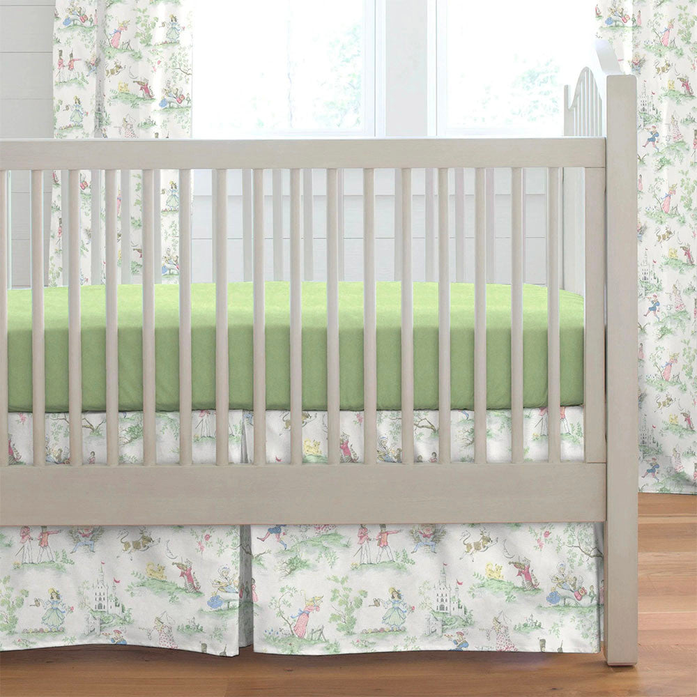 Liz and Roo Nursery Rhyme Toile Crib Skirt 17" Drop- Bambi Baby