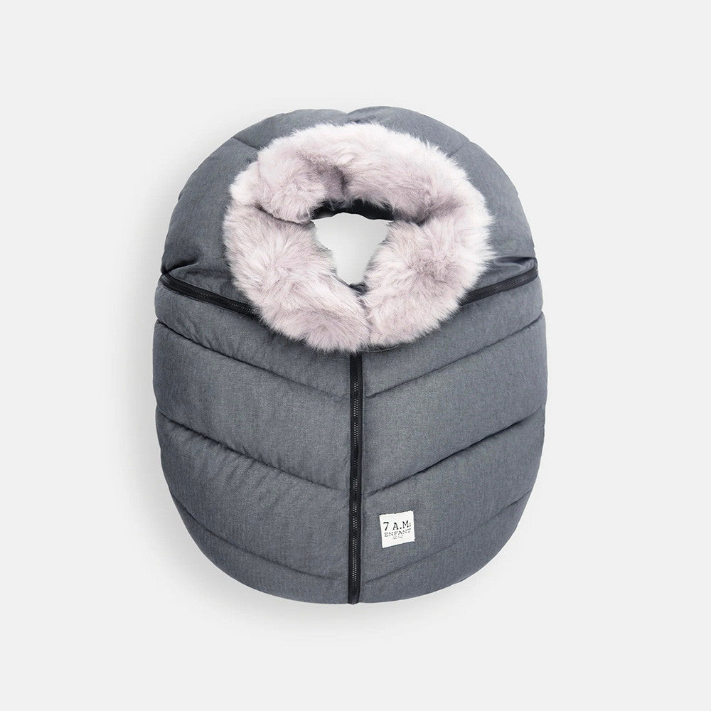 7AM Enfant Tundra Car Seat Cocoon Tundra in Heather Grey Dark Faux Fur- Bambi Baby