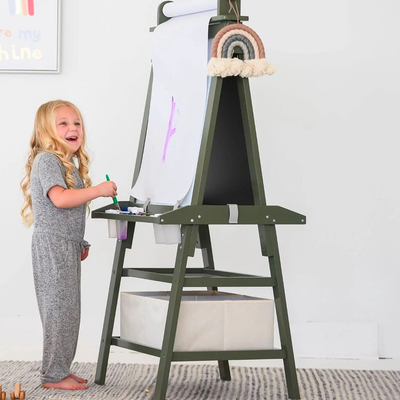 Little Partners Deluxe Learn and Play Art Center - Olive Green- Bambi Baby