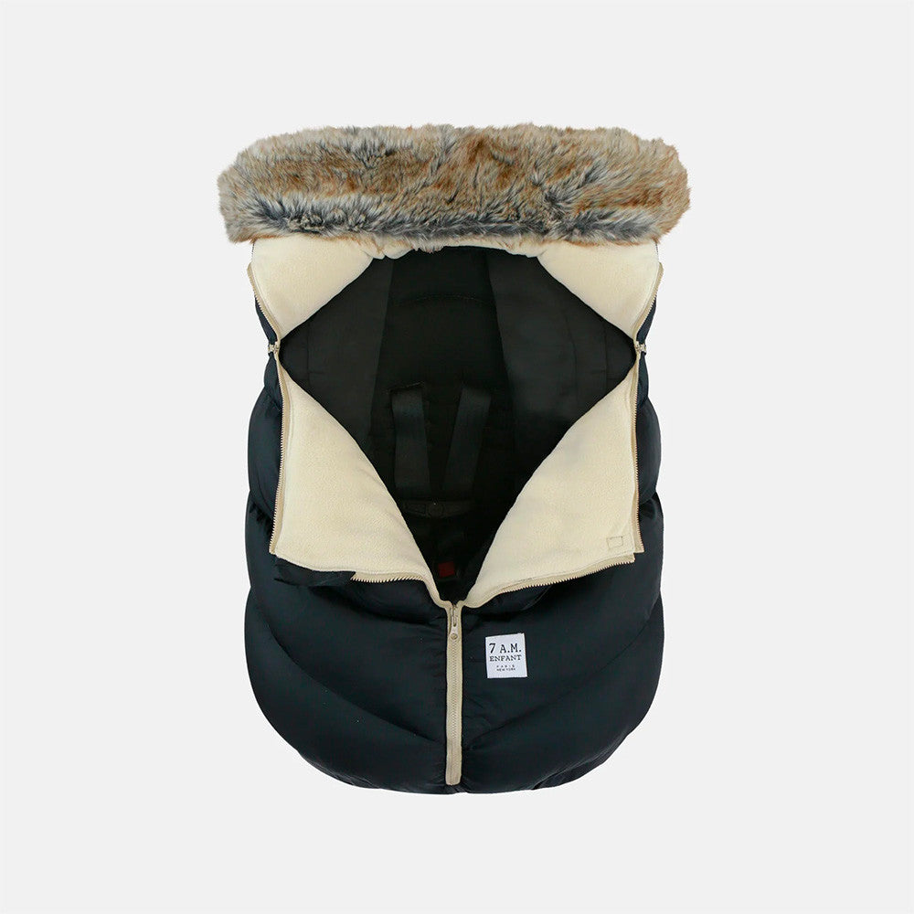 7AM Enfant Tundra Car Seat Cocoon Faux Fur in Black Faux Fur- Bambi Baby