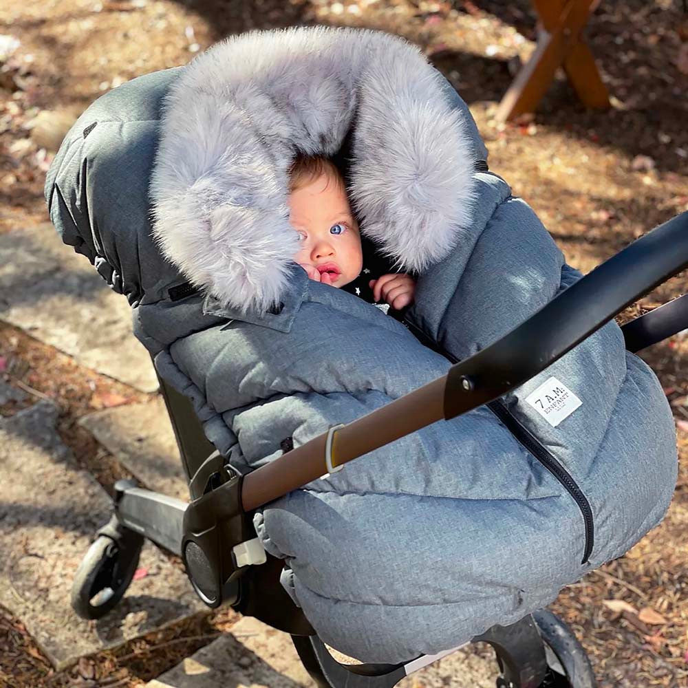 7AM Enfant Tundra Car Seat Cocoon Tundra in Heather Grey Dark Faux Fur- Bambi Baby