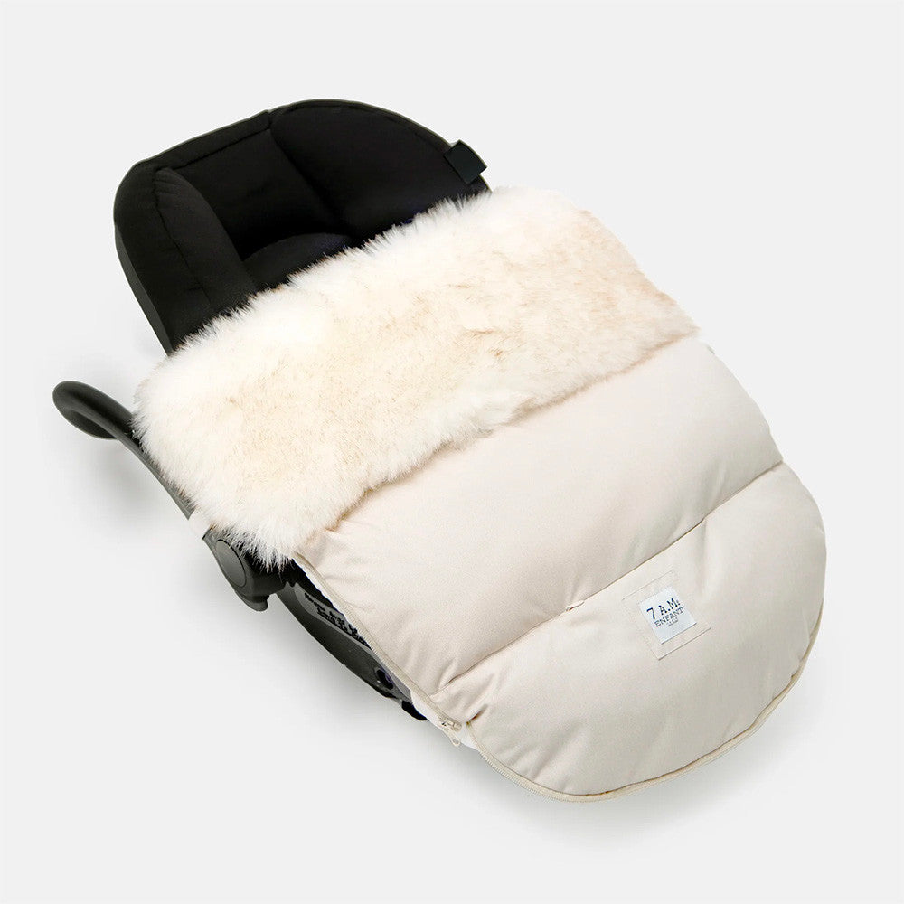 joolz polar footmuff 7AM PlushPOD Tundra, Beige Heather, White Fur / M/L