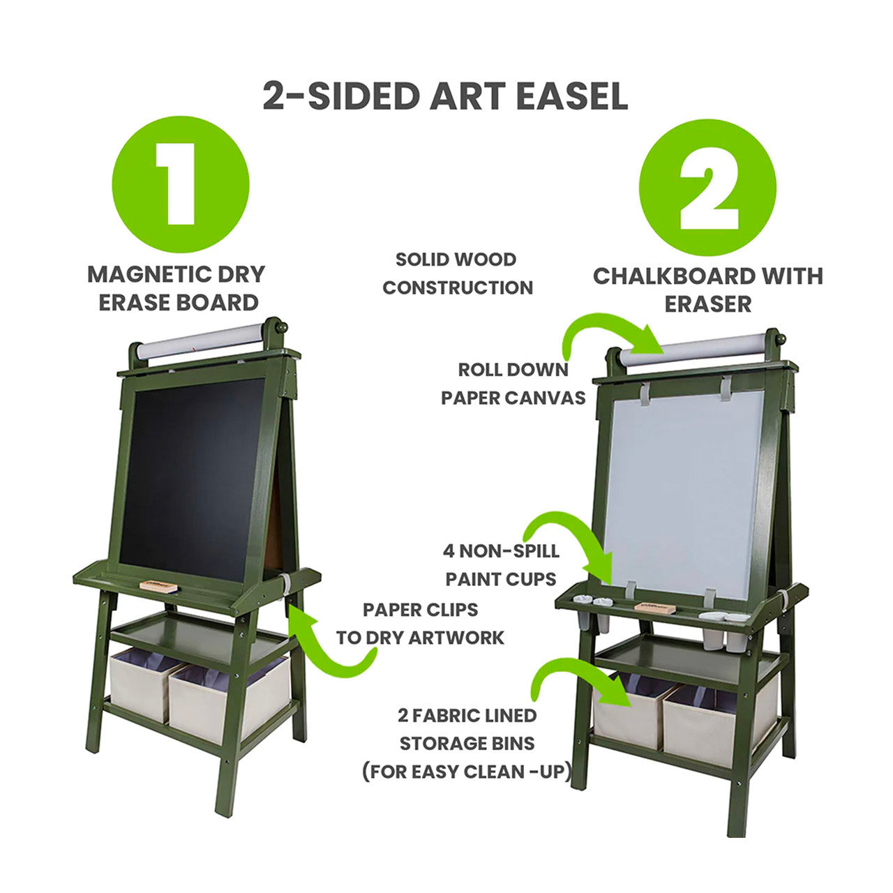 Little Partners Deluxe Learn and Play Art Center - Olive Green- Bambi Baby