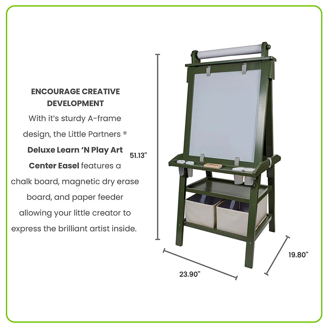 Little Partners Deluxe Learn and Play Art Center - Olive Green- Bambi Baby