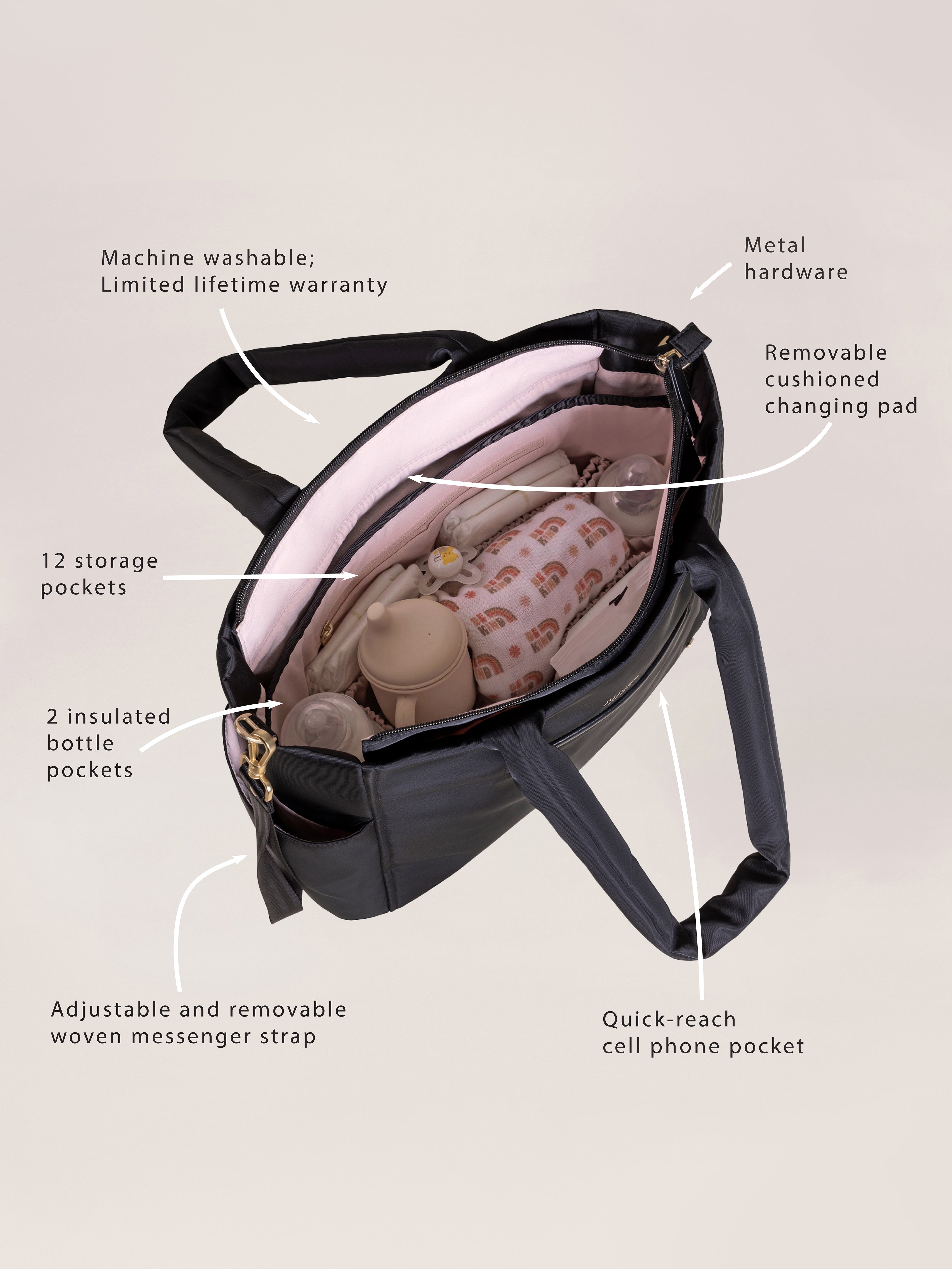 JuJuBe Utility-Strap Tote Diaper Bag - Black- Bambi Baby