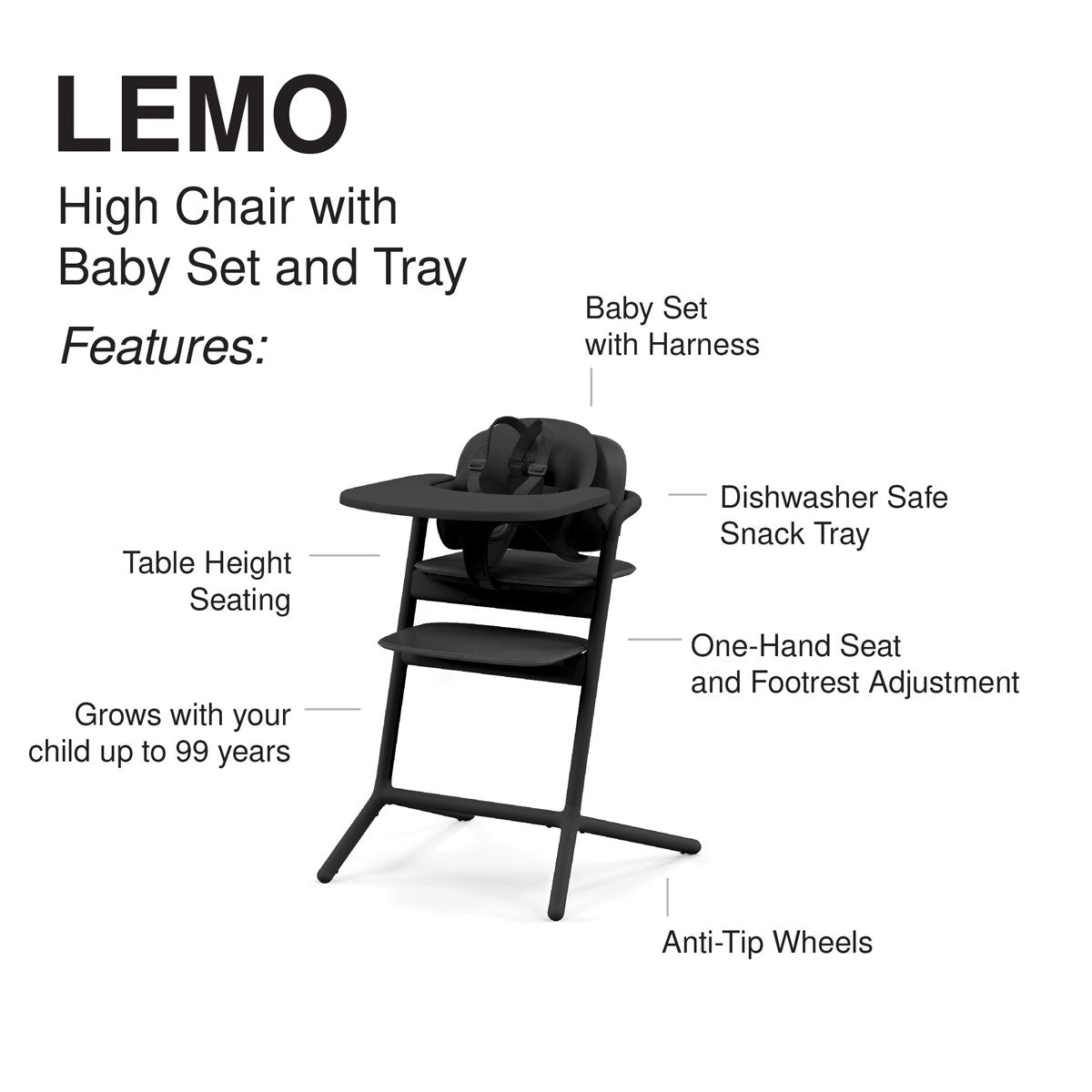 CYBEX LEMO 2 High Chair 4-in-1 Set - Stunning Black- Bambi Baby