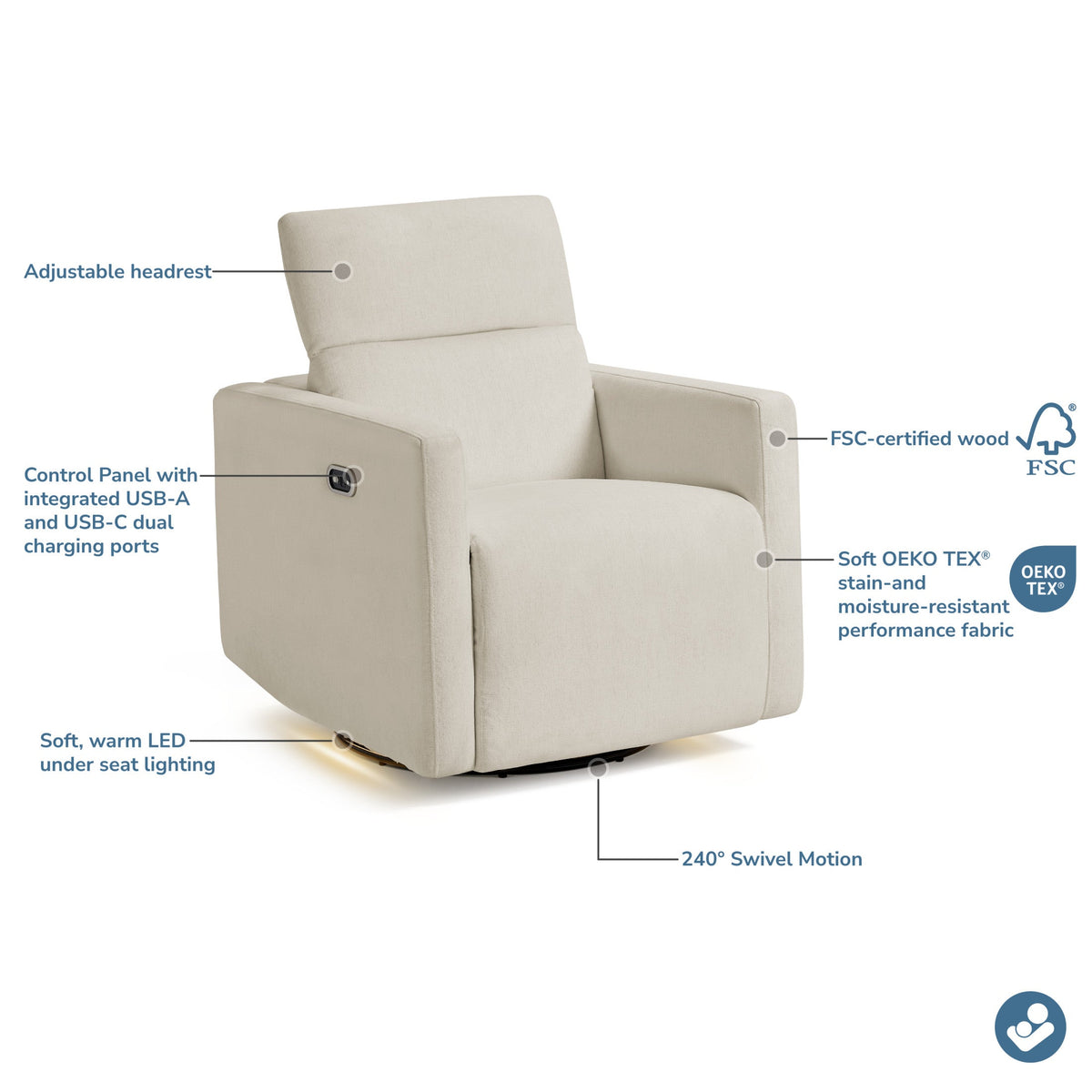 Maxi Cosi Isla Swivel Glider and Power Recliner- Bambi Baby