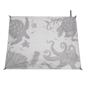 Grey Ocean Life Sand Mat with Sea Turtle Octopus Design - Flat View | Bambi Baby
