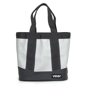 White Waterproof Tote Bag with Charcoal Handles - Front View | Bambi Baby