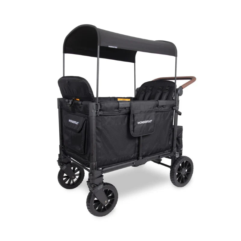 Black WonderFold W4 Luxe Pro 4-Seater Stroller Wagon - Side Angle View | Bambi Baby