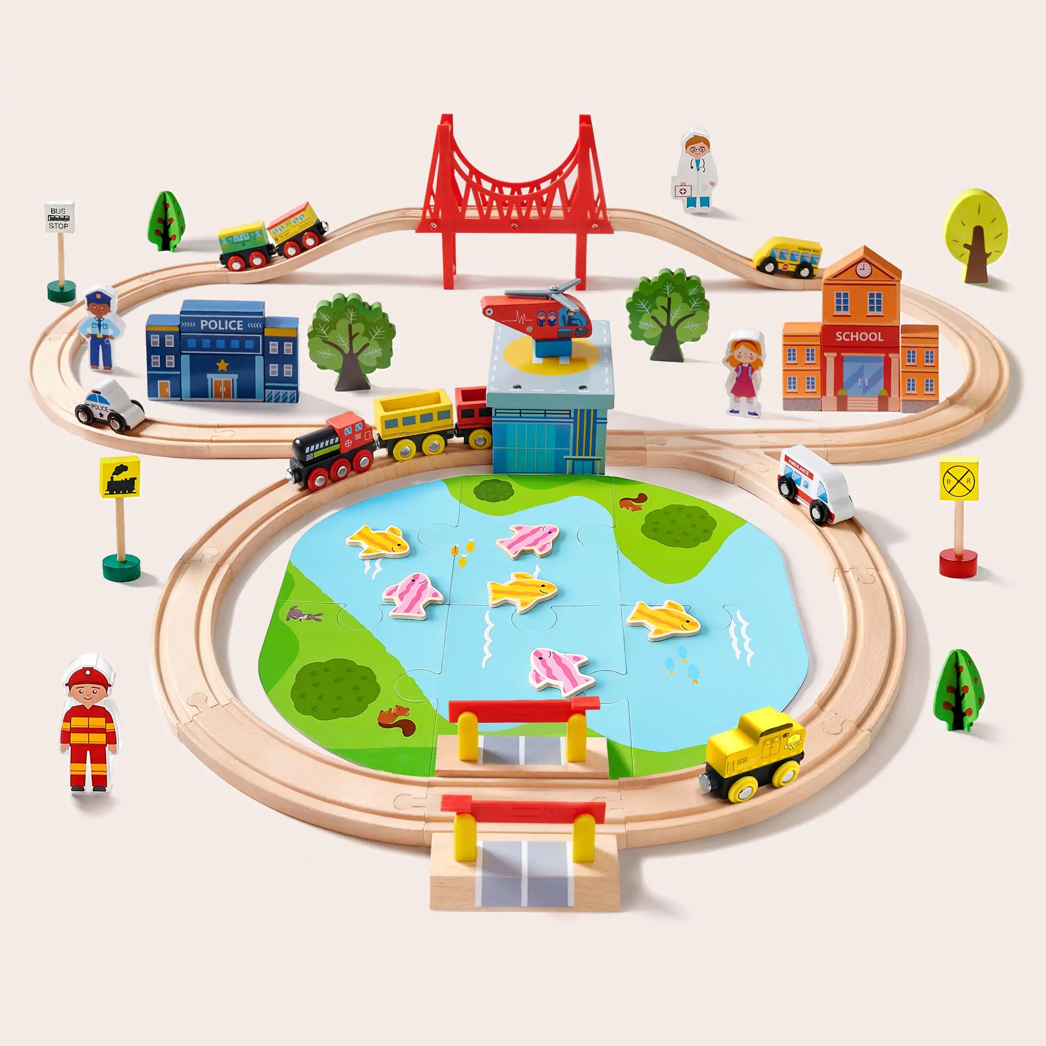 Tiny Land® Wooden Train Set 110 Pcs- Bambi Baby