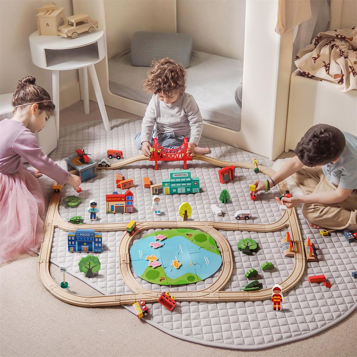 Tiny Land® Wooden Train Set 110 Pcs- Bambi Baby