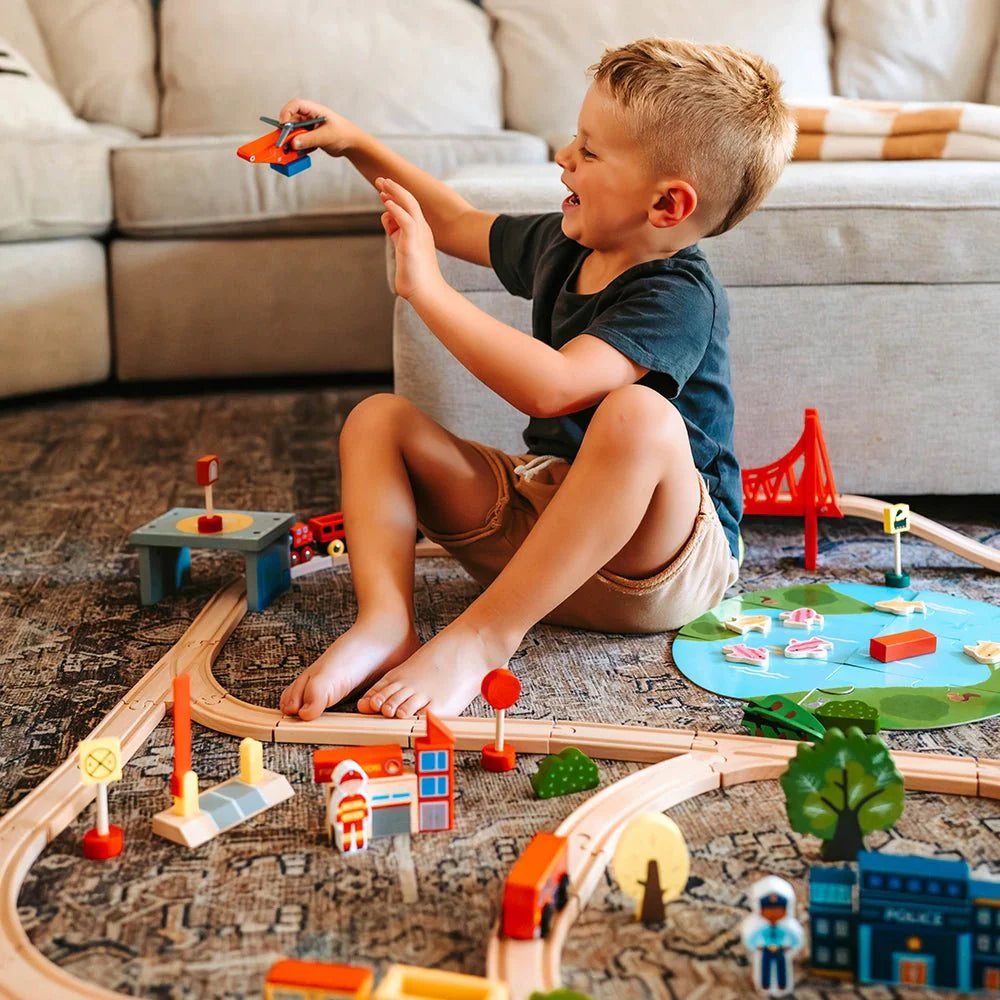 Tiny Land® Wooden Train Set 110 Pcs- Bambi Baby