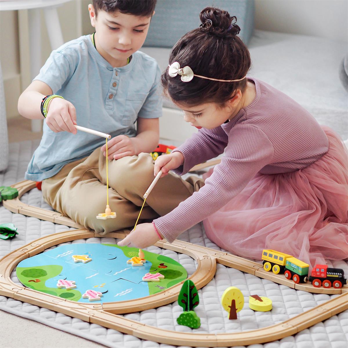 Tiny Land® Wooden Train Set 110 Pcs- Bambi Baby