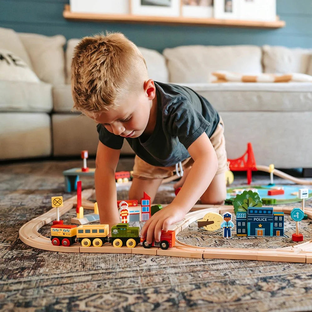 Tiny Land® Wooden Train Set 110 Pcs- Bambi Baby