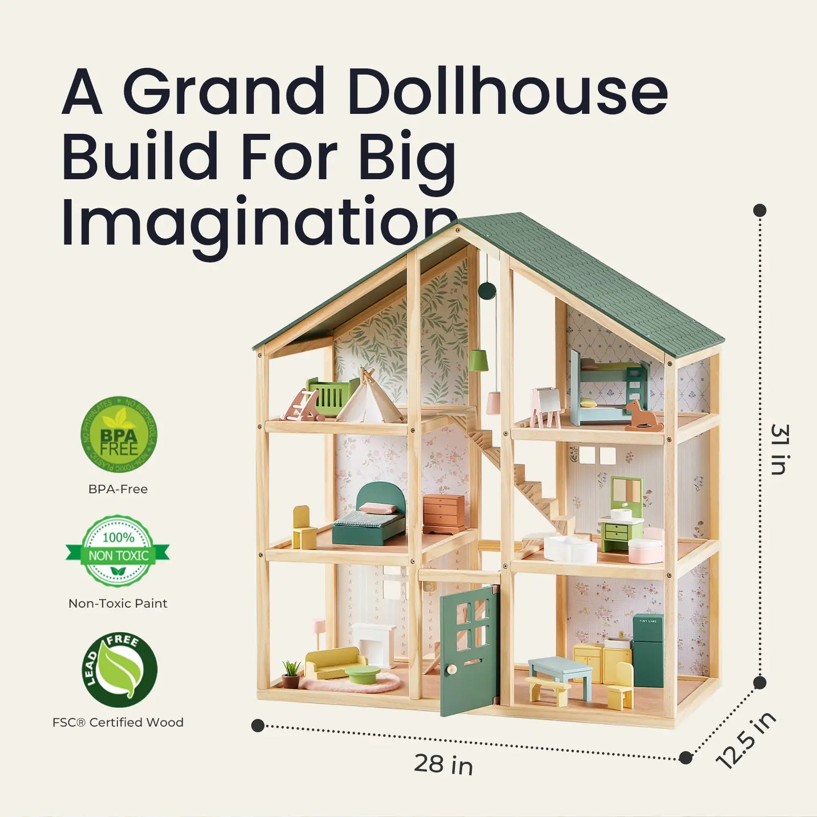Tiny Land® Sweetwood Evergreen Dollhouse without Dolls- Bambi Baby