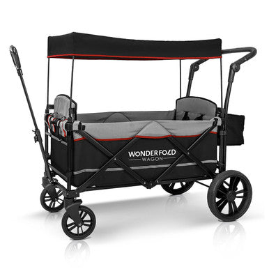 Wonderfold X2 Push & Pull Double Stroller Wagon in Pitch Black- Bambi Baby