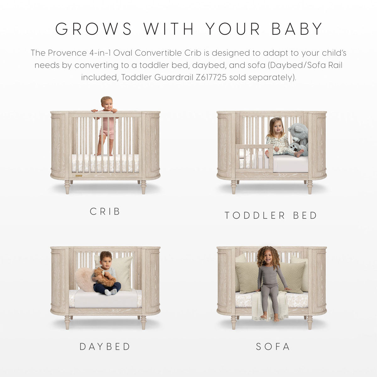 Bellini Provence 4-in-1 Oval Convertible Crib & Breathable Luxury Mattress- Bambi Baby