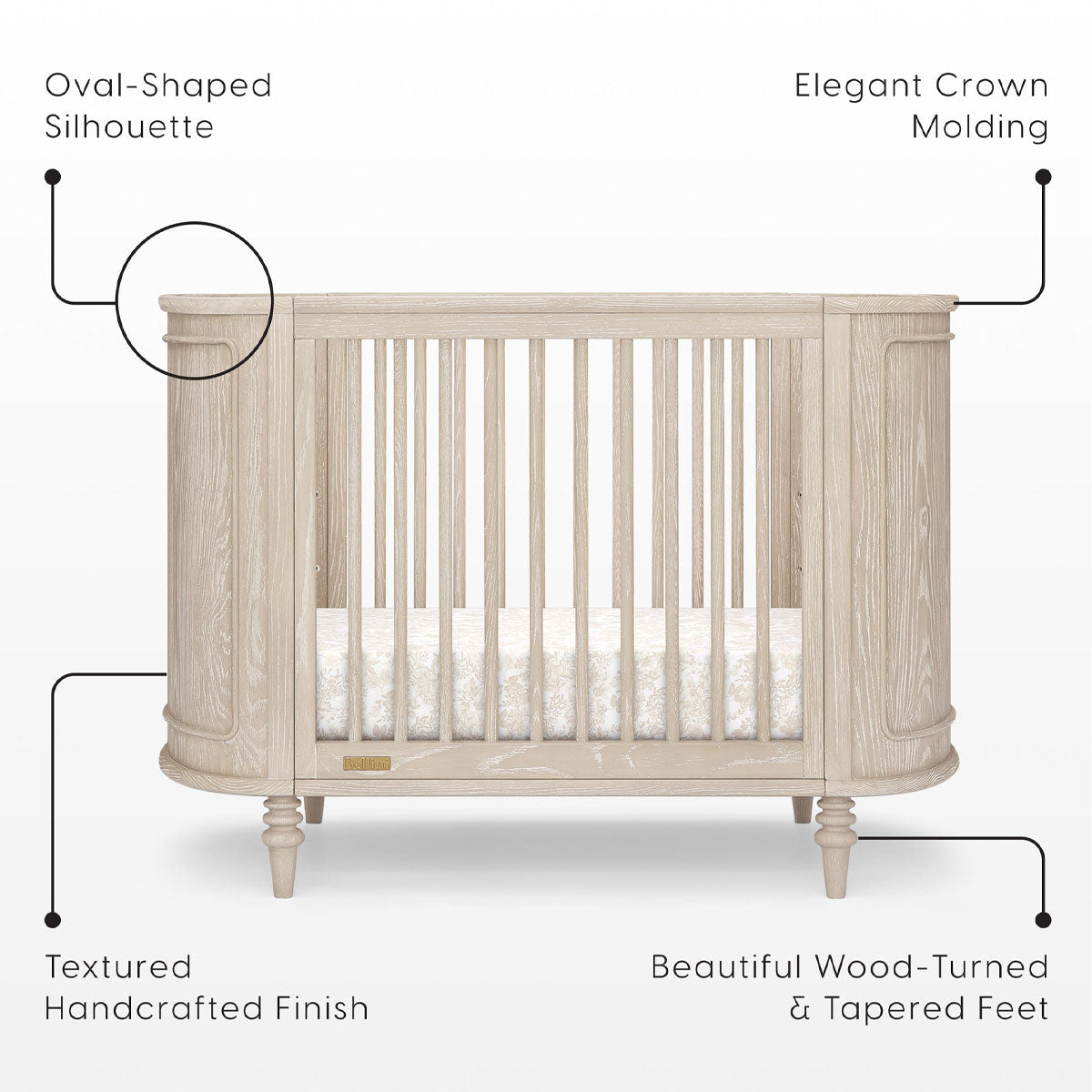Bellini Provence 4-in-1 Oval Convertible Crib & Breathable Luxury Mattress- Bambi Baby