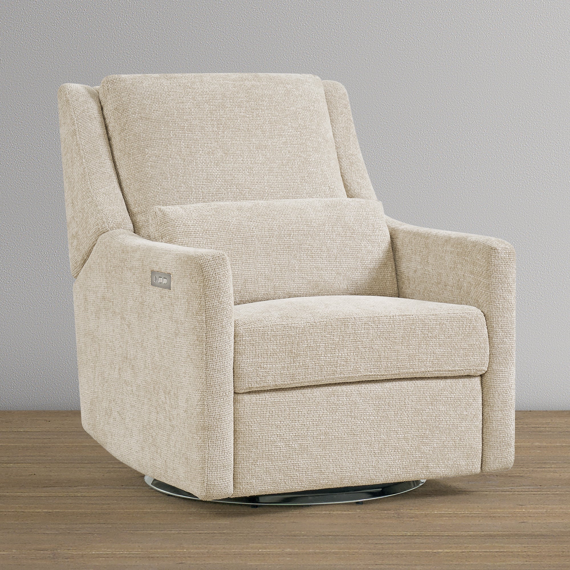 Sand Chenille Bellini Seoul Power Recliner with USB Charging - Side View | Bambi Baby