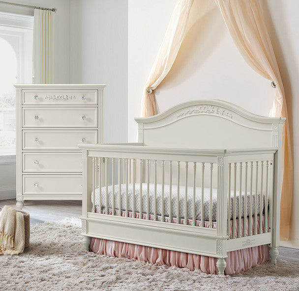 Stella Baby and Child Arya 2 Piece Nursery Set - Convertible Crib and 5 drawer Dresser in Parchment- Bambi Baby