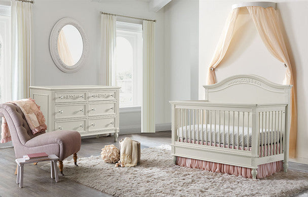 Stella Baby and Child Arya 2 Piece Nursery Set - Convertible Crib and 7 drawer Dresser in Parchment- Bambi Baby