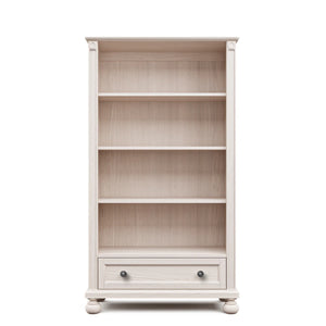 Washed White Solid Hardwood Romina Dakota Nursery Bookcase with Pewter Knobs - Front View | Bambi Baby