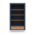 Navy Solid Hardwood Nursery Bookcase with Cappuccino Accent Drawer - Front View | Bambi Baby