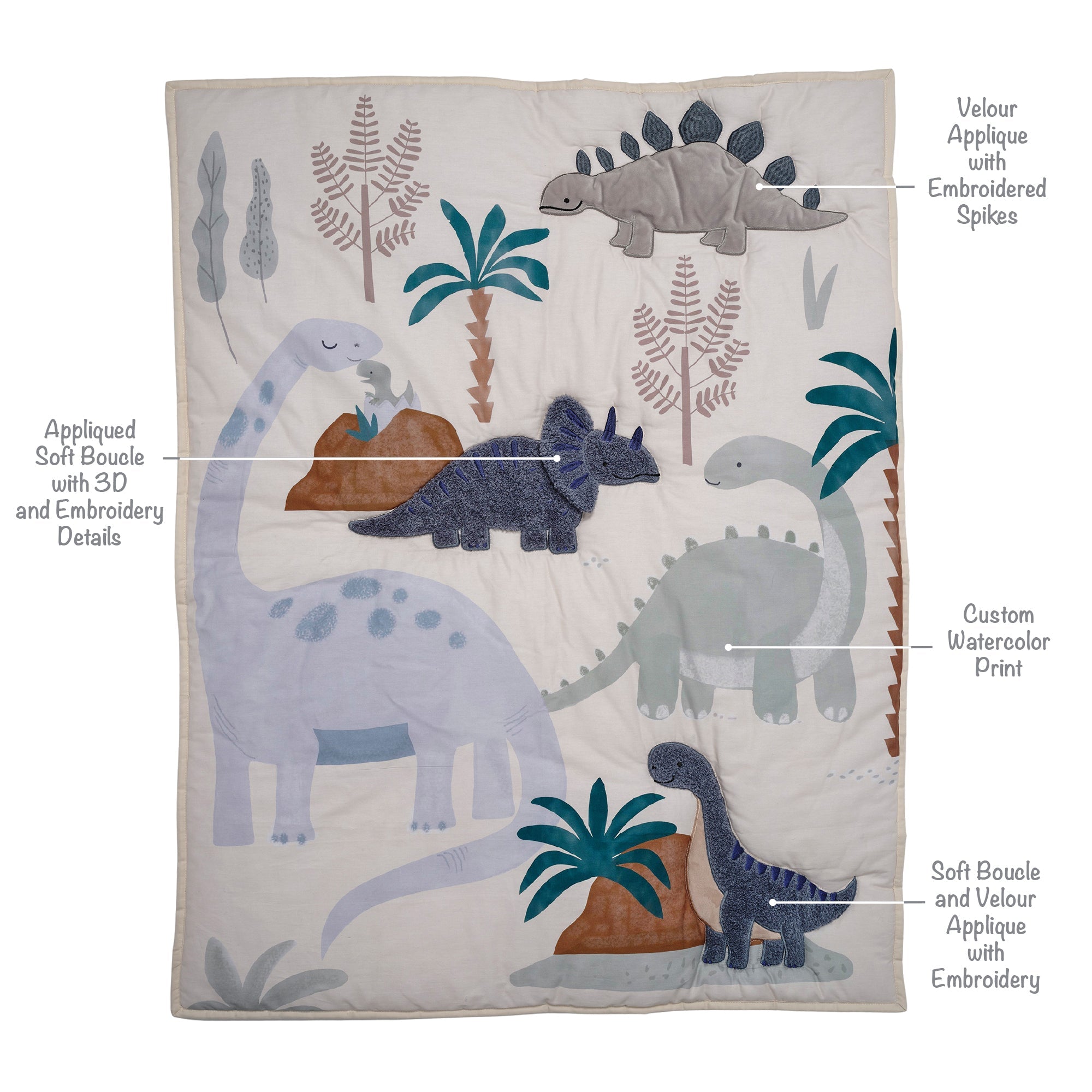 Lambs & Ivy Dino-Might 3-Piece Crib Bedding Set - Blue/Gray- Bambi Baby