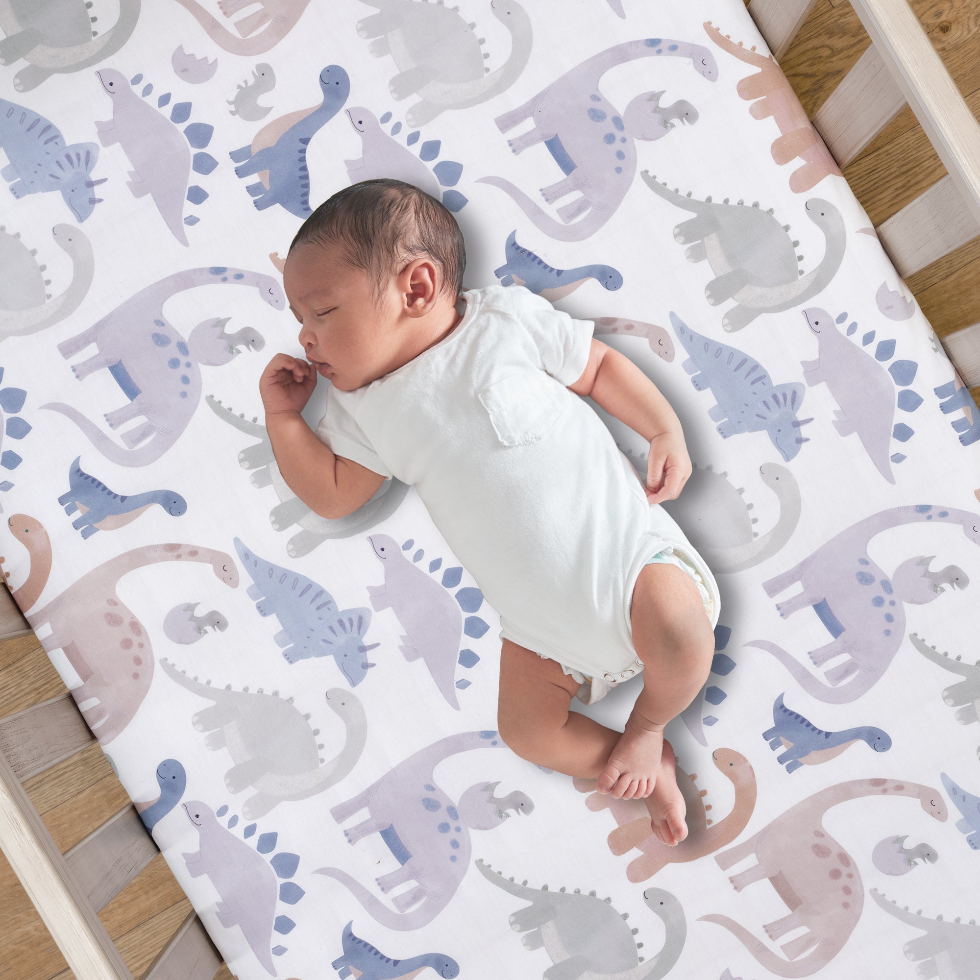 Lambs & Ivy Dino-Might 3-Piece Crib Bedding Set - Blue/Gray- Bambi Baby