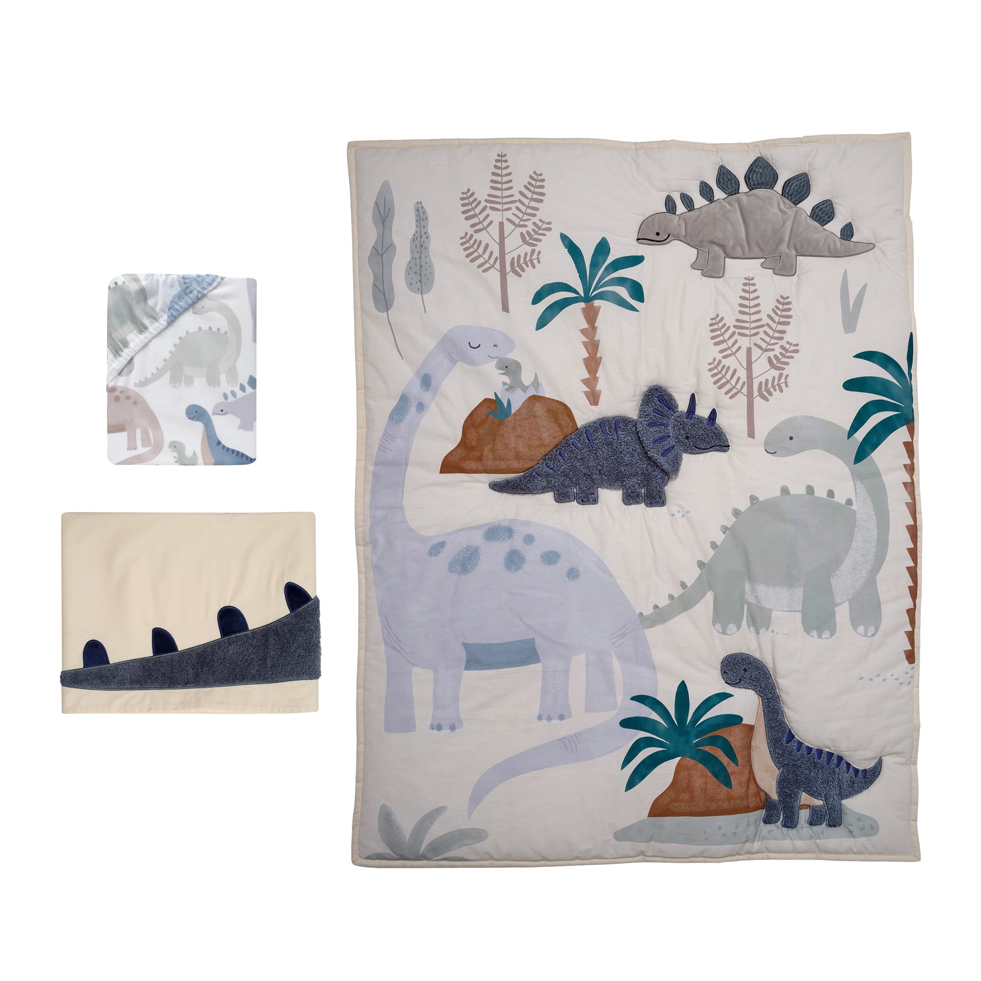 Lambs & Ivy Dino-Might 3-Piece Crib Bedding Set - Blue/Gray- Bambi Baby