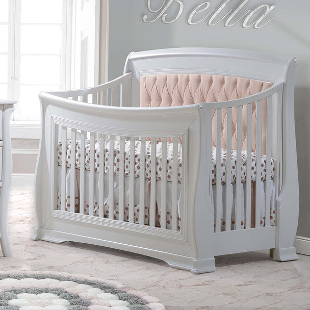 Natart Bella Convertible Crib in Pure White with Blush Tufted Panel- Bambi Baby