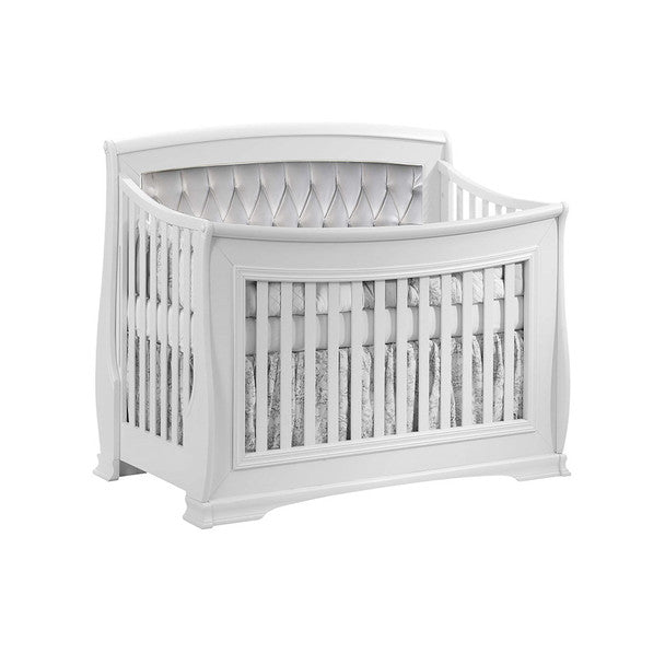 Cuna convertible Natart Bella en blanco puro con panel capitoné plateado- Bambi Baby