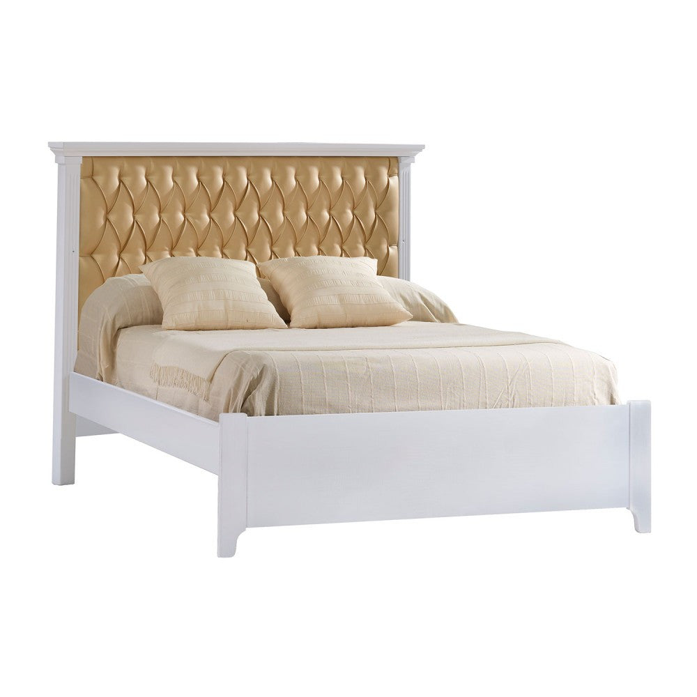 Cama doble Natart Belmont Gold con paneles capitoné de 137 cm y rieles en blanco - Bambi Baby