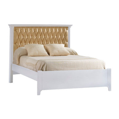 Cama doble Natart Belmont Gold con paneles capitoné de 137 cm y rieles en blanco- Bambi Baby