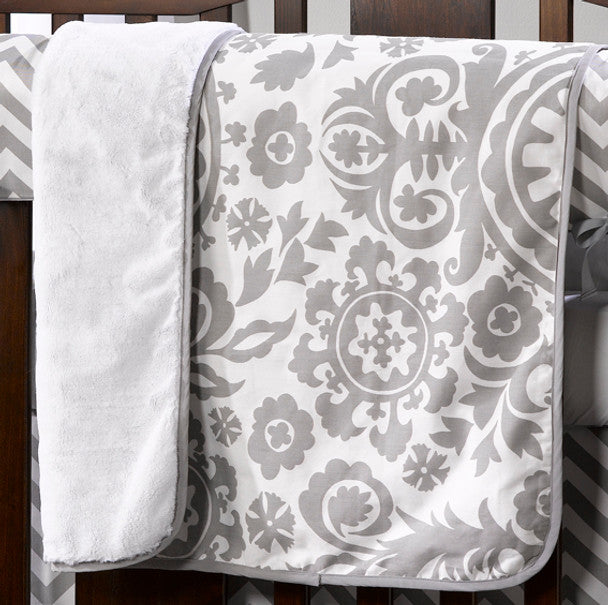 Liz and Roo Gray Suzani Minky Blanket- Bambi Baby