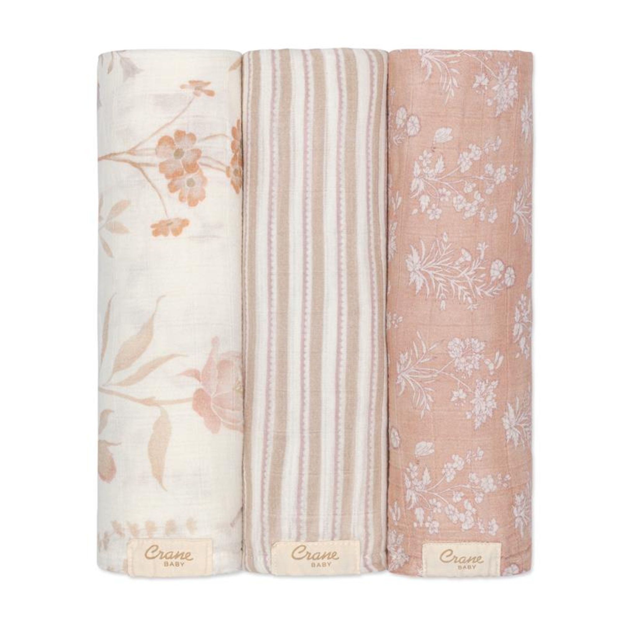 Crane Baby Violet Floral 100% Cotton Muslin Swaddle Blankets (Set of 3)- Bambi Baby