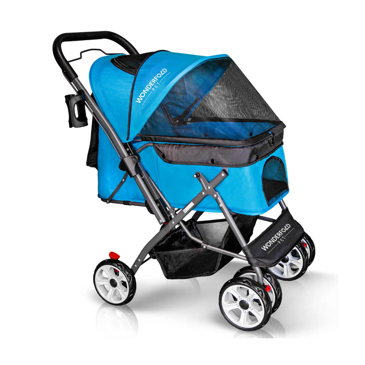 Wonderfold Pet Stroller Zipperless Entry & Reversible Handle in Aqua Blue- Bambi Baby