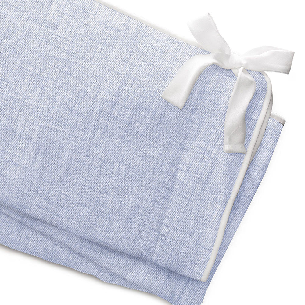 Liz and Roo Light Blue Linen Crib Rail Cover (White Trim)- Bambi Baby